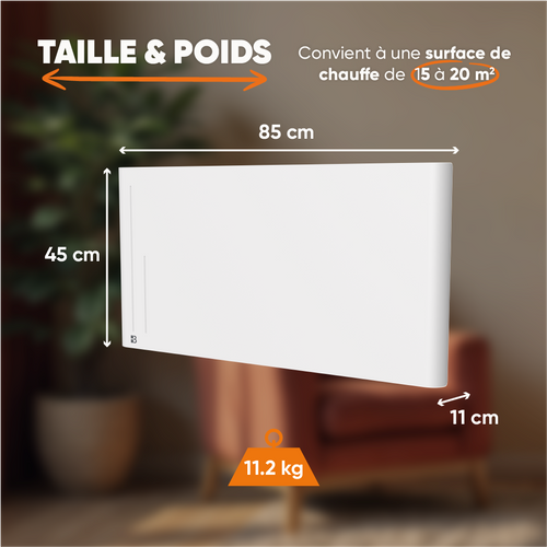 Radiateur Électrique Fixe à Inertie Sèche Céramique 2000w  Alba Horizontal Blanc