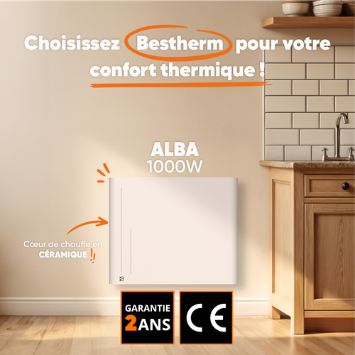 Radiateur Électrique Fixe à Inertie Sèche Céramique 1000w Alba Horizontal Blanc