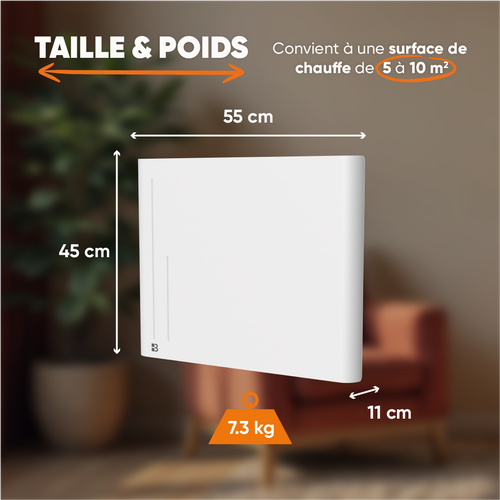 Radiateur Électrique Fixe à Inertie Sèche Céramique 1000w Alba Horizontal Blanc