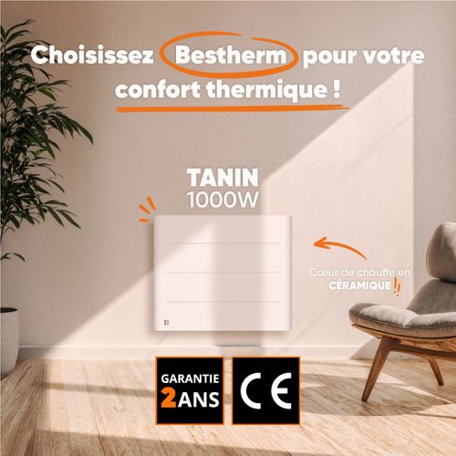 Radiateur Électrique Fixe à Inertie Sèche Céramique 1000w Tanin Horizontal Blanc