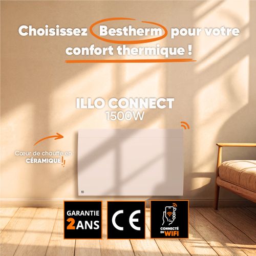Radiateur Électrique Fixe Connecté Wifi Inertie Sèche Céramique 1500w Illo Connect Horizontal Blanc