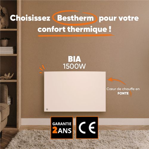 Radiateur Électrique Fixe à Inertie Sèche Fonte 1500w Bia Horizontal Blanc
