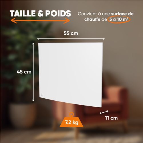 Radiateur Électrique Fixe à Inertie Sèche Fonte 1000w  Bia Horizontal Blanc