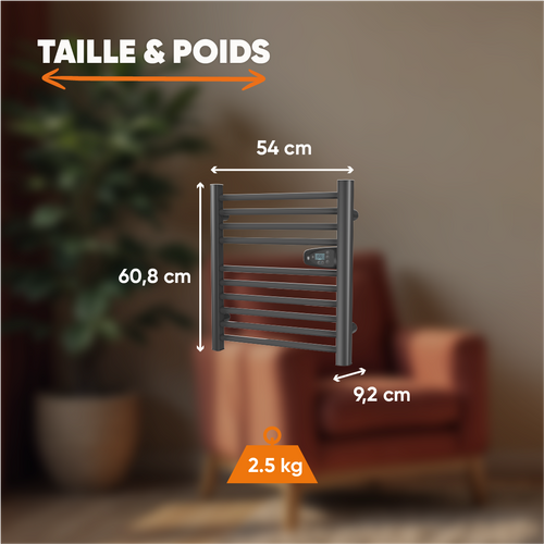 Sèche-serviette Électrique Sans Fluide 300w H.62xl54cm Hestia Noir