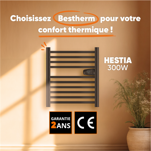 Sèche-serviette Électrique Sans Fluide 300w H.62xl54cm Hestia Noir
