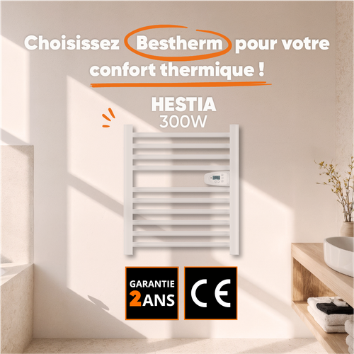 Sèche-serviette Électrique Sans Fluide 300w H.62xl54cm  Hestia Blanc