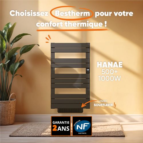 Sèche-serviette Électrique Sans Fluide Avec Soufflerie 500 + 1000 W H.108,4xl60cm Hanae Noir