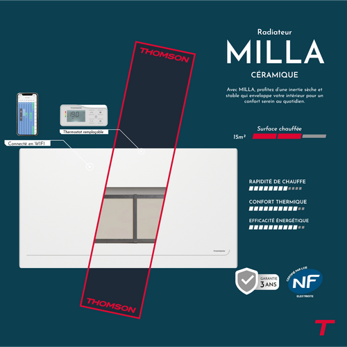 Radiateur Électrique Fixe Connecté Wifi à Inertie Sèche Céramique 2000w Milla Horizontal Blanc
