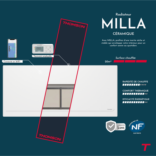 Radiateur Électrique Fixe Connecté Wifi à Inertie Sèche Céramique 1500w Milla Horizontal Blanc