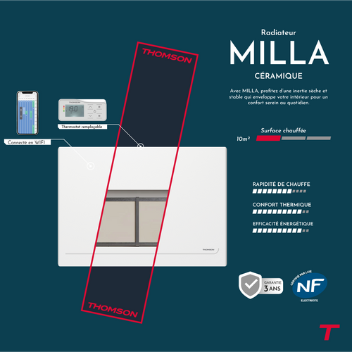 Radiateur Électrique Fixe Connecté Wifi à Inertie Sèche Céramique 1000w Milla Horizontal Blanc