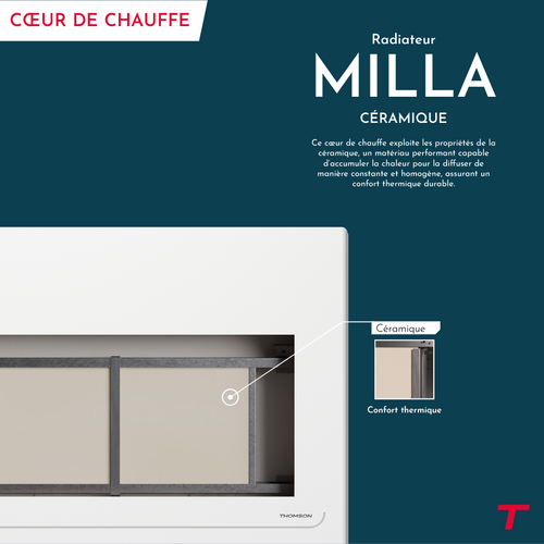 Radiateur Électrique Fixe Connecté Wifi à Inertie Sèche Céramique 1000w Milla Horizontal Blanc