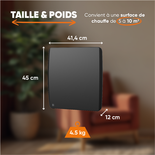 Radiateur Électrique Fixe à Inertie Sèche Céramique 500w  Aria Horizontal Noir