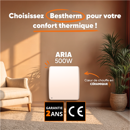 Radiateur Électrique Fixe à Inertie Sèche Céramique 500w Aria Horizontal Blanc