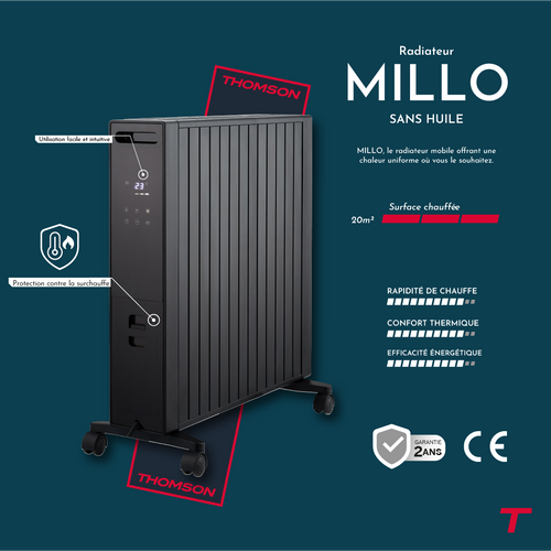 Radiateur Mobile Sans Huile 2000w  Millo Noir