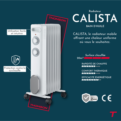 Radiateur Mobile Bain D'huile  Calista 2000w Blanc