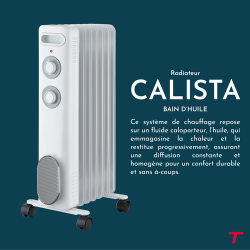 Radiateur Mobile Bain D'huile  Calista 2000w Blanc