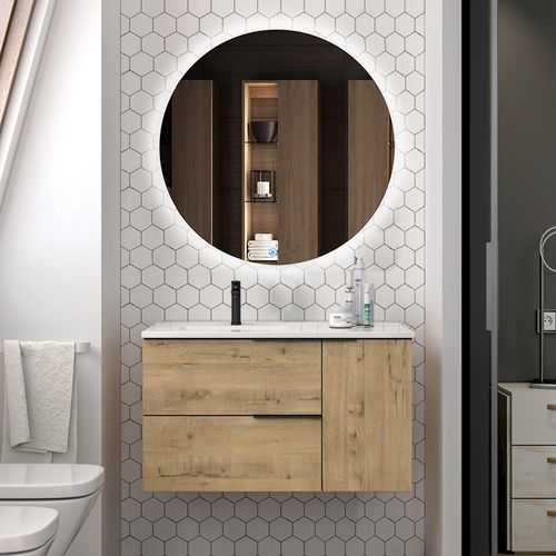 Meuble De Salle De Bain Vasque Déportée King Et Miroir LED Solen - 80cm