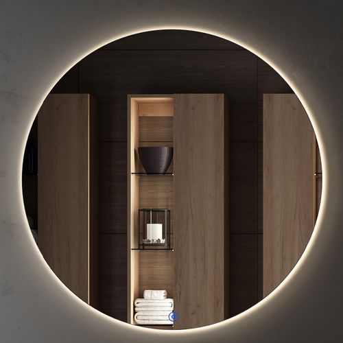 Meuble De Salle De Bain Simple Vasque - Mig Et Miroir Rond LED Solen - Roble (chêne Clair)  - 60cm