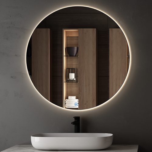Meuble De Salle De Bain Simple Vasque - Mig Et Miroir Rond LED Solen - Blanc - 70cm