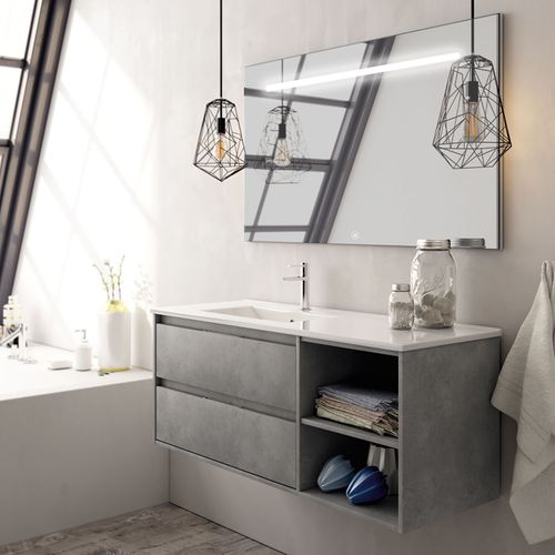 Meuble De Salle De Bain Vasque Déportée - Olympe Et Miroir LED Stam - Ciment (gris) - 120cm