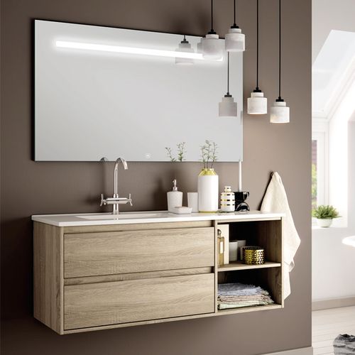 Meuble De Salle De Bain Vasque Déportée - Olympe Et Miroir LED Stam - Cambrian (chêne) - 120cm