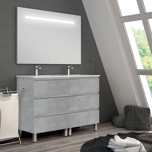 Meuble De Salle De Bain Double Vasque - Palma Et Miroir LED Stam - Ciment (gris) - 120cm