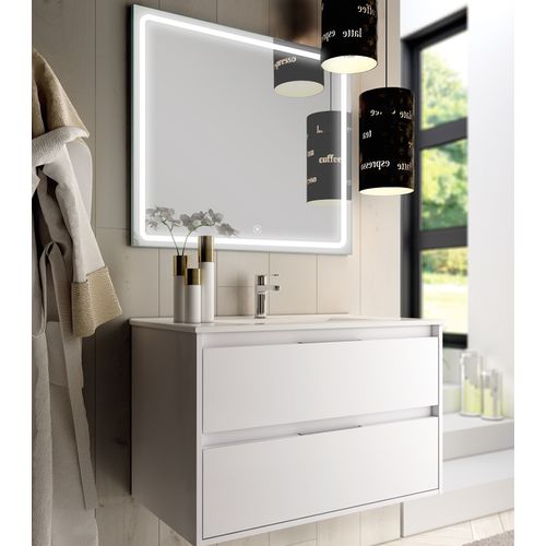 Meuble De Salle De Bain Simple Vasque - Iris Et Miroir LED Veldi - Blanc - 100cm