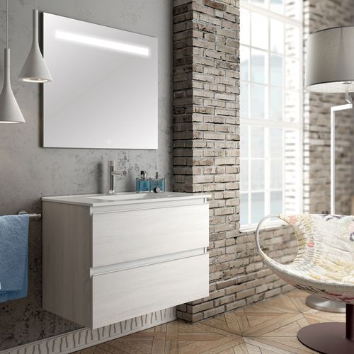 Meuble De Salle De Bain Simple Vasque - Balea Et Miroir LED Stam - Hibernian (bois Blanchi) - 100cm