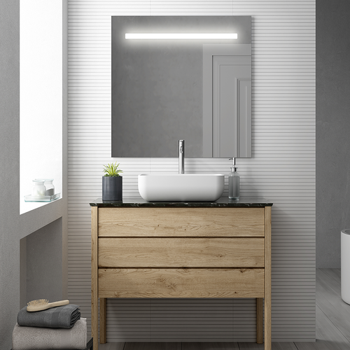 Meuble De Salle De Bain Vasque Déportée - Malia Et Miroir LED Stam - Vert Olive - 80cm