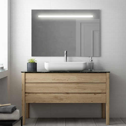 Meuble De Salle De Bain Avec Vasques Rondes Alba Et Miroir LED Stam - 120cm