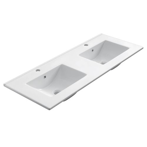 Meuble De Salle De Bain 120cm Double Vasque - 6 Tiroirs - Blanc - Mata