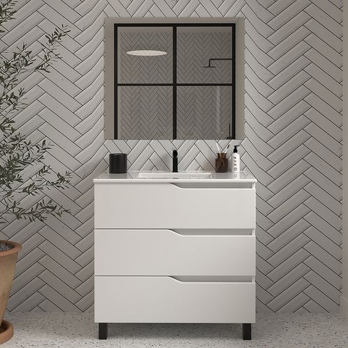 Meuble De Salle De Bain 60cm Simple Vasque - 3 Tiroirs - Blanc - Mata