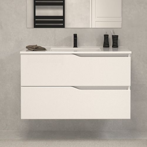 Meuble De Salle De Bain 80cm Simple Vasque - 2 Tiroirs - Blanc - Luna