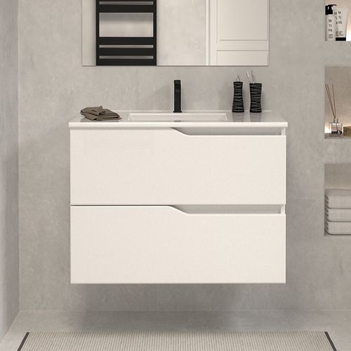 Meuble De Salle De Bain 60cm Simple Vasque - 2 Tiroirs - Blanc - Luna