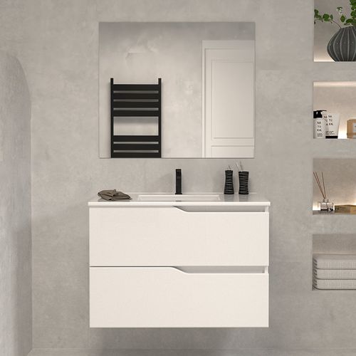 Meuble De Salle De Bain 60cm Simple Vasque - 2 Tiroirs - Blanc - Luna