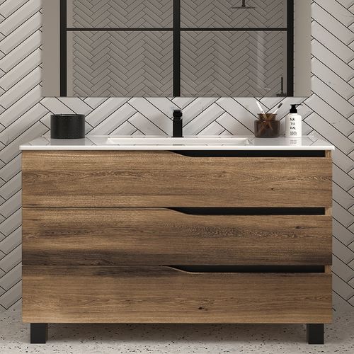 Meuble De Salle De Bain 120cm Simple Vasque - Sans Miroir - 3 Tiroirs - Tabaco - Mata