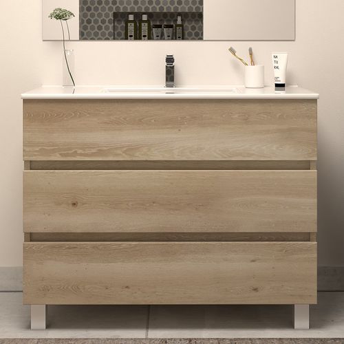 Meuble De Salle De Bain 100cm Simple Vasque - Sans Miroir - Nebraska (bois Clair) - Mayor