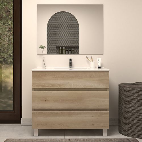 Meuble De Salle De Bain 80cm Simple Vasque - 3 Tiroirs - Nebraska (bois Clair) - Mayor