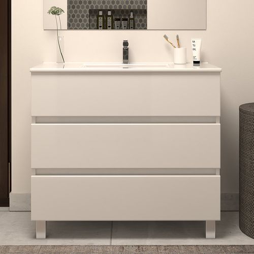 Meuble De Salle De Bain 80cm Simple Vasque - 3 Tiroirs - Blanc - Mayor