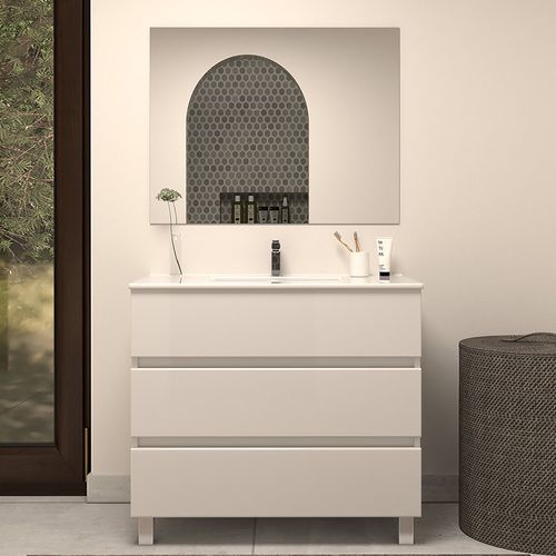 Meuble De Salle De Bain 80cm Simple Vasque - 3 Tiroirs - Blanc - Mayor