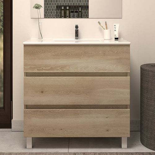 Meuble De Salle De Bain 60cm Simple Vasque - 3 Tiroirs - Nebraska (bois Clair) - Mayor