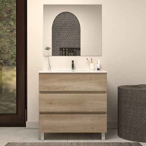 Meuble De Salle De Bain 60cm Simple Vasque - 3 Tiroirs - Nebraska (bois Clair) - Mayor