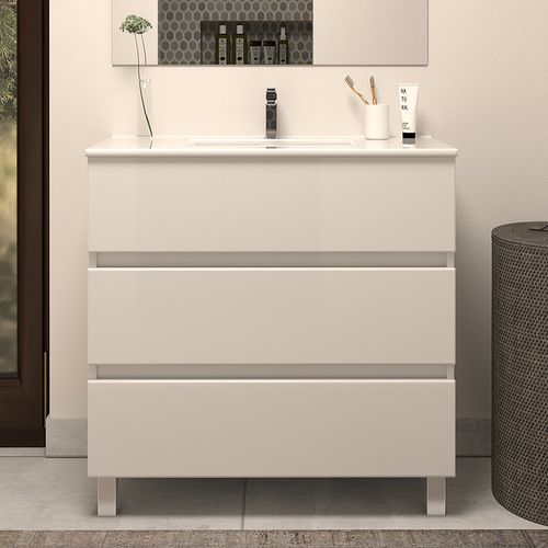 Meuble De Salle De Bain 60cm Simple Vasque - 3 Tiroirs - Blanc - Mayor