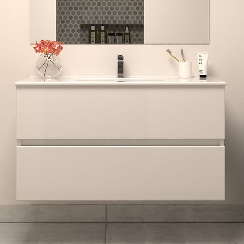 Meuble De Salle De Bain 100cm Simple Vasque - 2 Tiroirs - Blanc - Ida