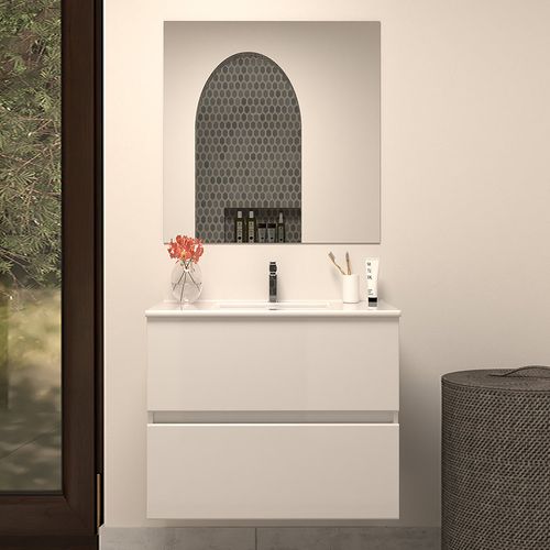 Meuble De Salle De Bain 60cm Simple Vasque - 2 Tiroirs - Blanc - Ida