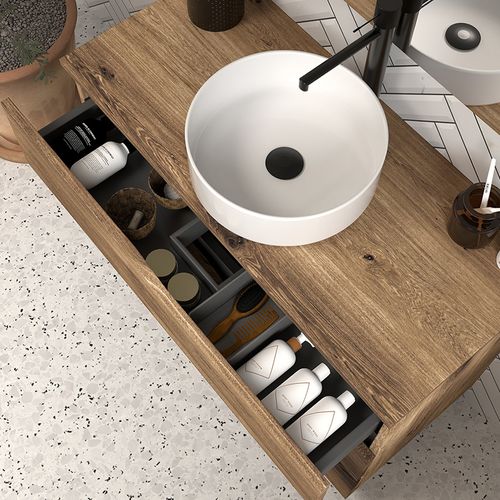 Meuble De Salle De Bain 100 Avec Plateau Et Cuve - Sans Miroir - Bois Foncé - Mata