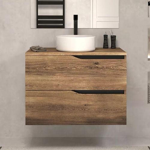 Comptoir Salle De Bain Bois Chêne Massif Marron Foncé – Plateau Vasque 100×60×2 Cm Bord Vivant Naturel