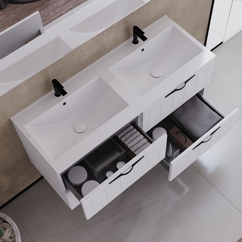 Meuble De Salle De Bain 60cm Simple Vasque - 2 Tiroirs - Blanc - Pia