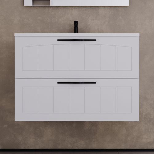 Meuble De Salle De Bain 100cm Simple Vasque - 2 Tiroirs - Blanc - Pia