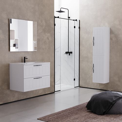 Meuble De Salle De Bain 100cm Simple Vasque - 2 Tiroirs - Blanc - Pia
